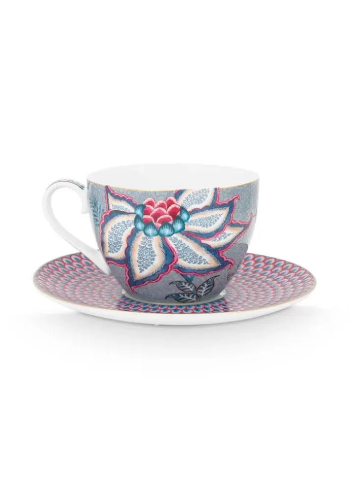 Pip Studio Flower Festival Cappuccino Tasse & Undertasse Hellblau