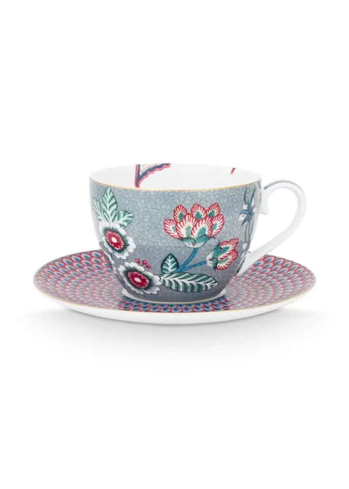 Pip Studio Flower Festival Cappuccino Tasse & Undertasse Hellblau