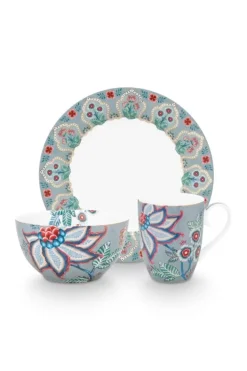 Outlet Pip Studio Flower Festival Fruhstuck Set/3 Hell Blau