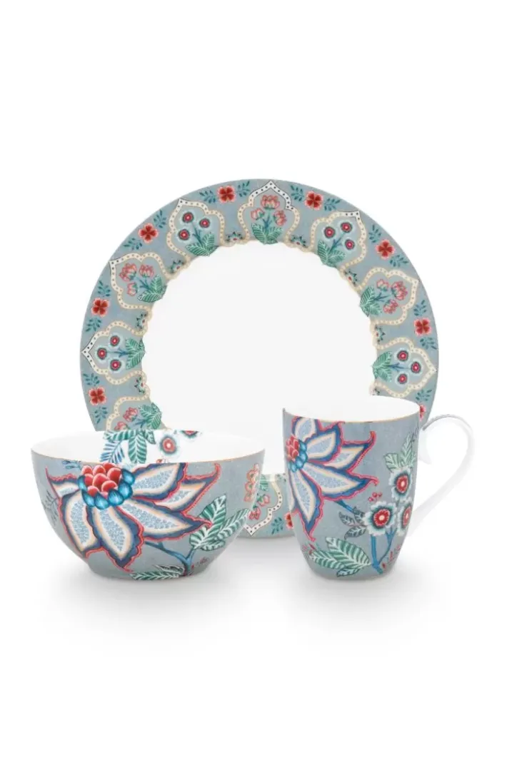 Outlet Pip Studio Flower Festival Fruhstuck Set/3 Hell Blau