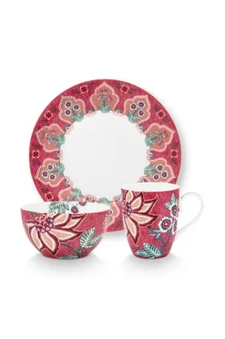 Sale Pip Studio Flower Festival Fruhstuck Set/3 Dunkel Rosa