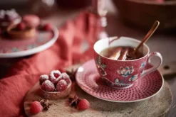 Pip Studio Flower Festival Set/2 Cappuccino Tasse & Undertasse Dunkelrosa