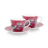Discount Pip Studio Flower Festival Set/2 Espresso Tasse & Undertasse Dunkel Rosa