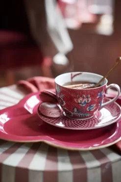 Discount Pip Studio Flower Festival Set/2 Espresso Tasse & Undertasse Dunkel Rosa