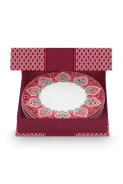 Discount Pip Studio Flower Festival Set/4 Frühstücksteller Dunkel 21Cm Rosa