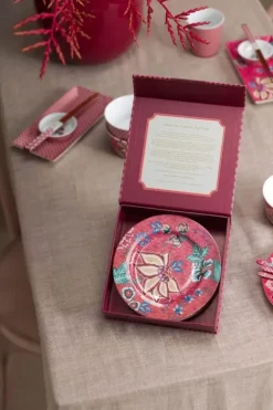 Outlet Pip Studio Flower Festival Set/4 Gebäckteller Dunkel 17Cm Rosa