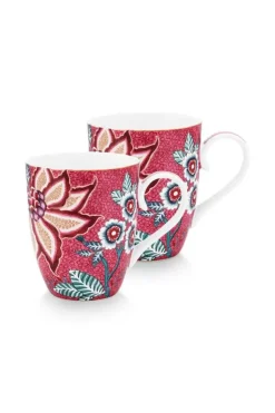Hot Pip Studio Flower Festival Set/2 Tassen Gross Dunkel Rosa