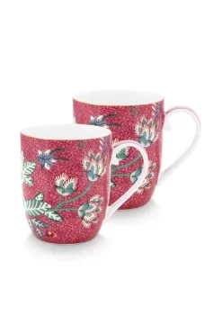 Outlet Pip Studio Flower Festival Set/2 Tassen Klein Dunkel Rosa