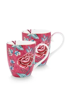 New Pip Studio Flower Festival Set/2 Tassen Xl Dunkel Rosa