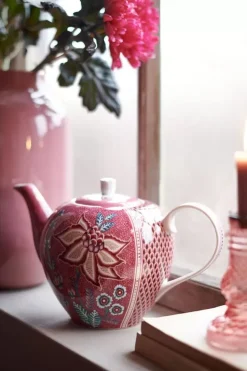 Hot Pip Studio Flower Festival Teekanne Gross Dunkel Rosa