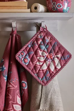 New Pip Studio Flower Festival Topflappen Quadratisch Dunkelrosa