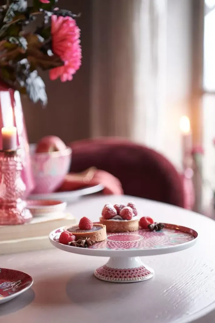 New Pip Studio Flower Festival Tortenteller Klein Herz Dunkel Rosa