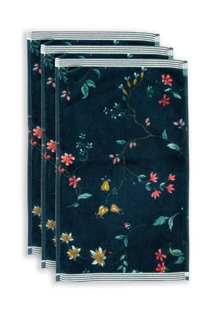 Outlet Pip Studio Gastehandtuch Set/3 Les Fleurs Dunkel 30X50 Cm Blau