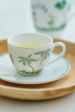 Discount Pip Studio Jolie Set/2 Espresso Tasse & Untertasse Dots Gold Weis