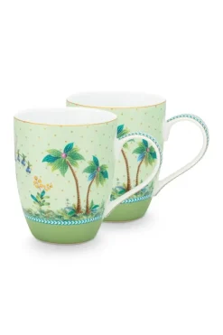 Online Pip Studio Jolie Set/2 Tassen Gross Goldene Punkte Grun