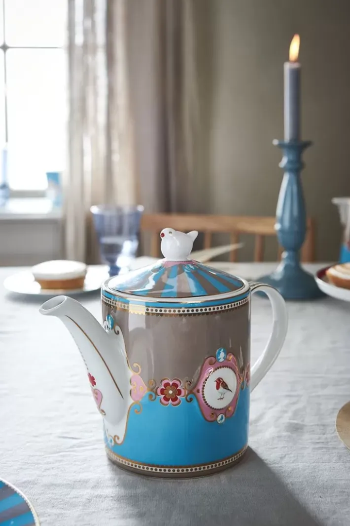 Outlet Pip Studio Love Birds Teekanne Medium Blau/Khaki Mehrfarbig