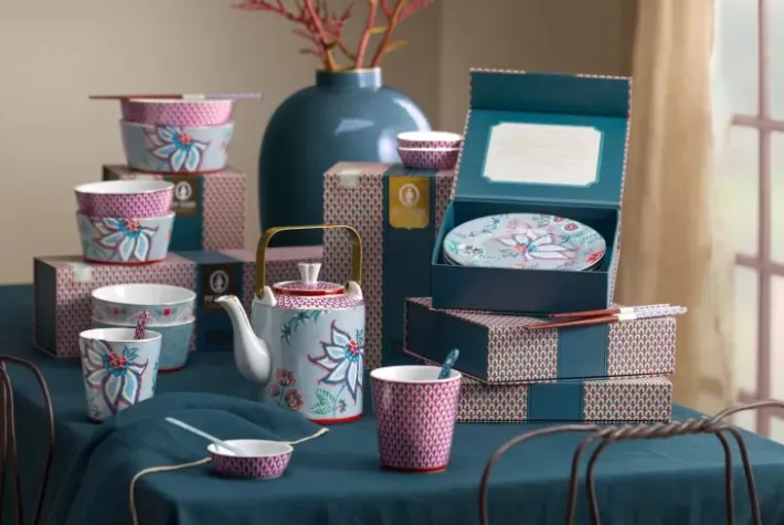 Hot Pip Studio Oriental Flower Festival Set/4 Schalen 12Cm Blau