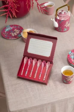 Online Pip Studio Oriental Flower Festival Set/6 Teeloffel Dunkel Rosa