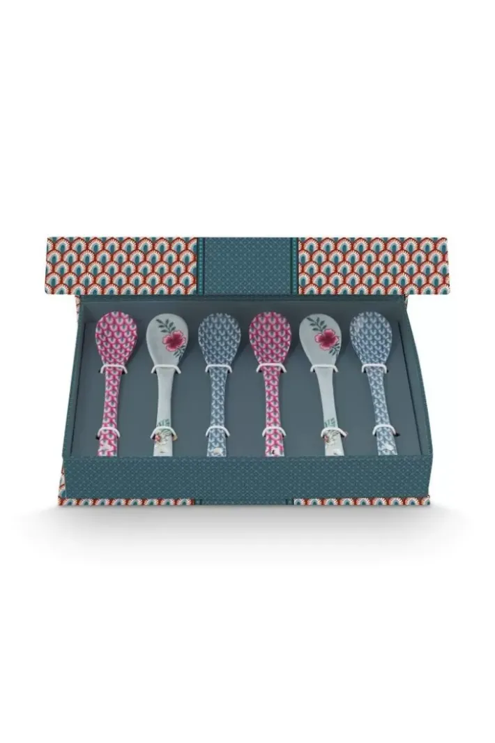Pip Studio Oriental Flower Festival Set/6 Teeloffel Blau
