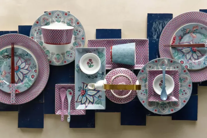 Pip Studio Oriental Flower Festival Set/6 Teeloffel Blau