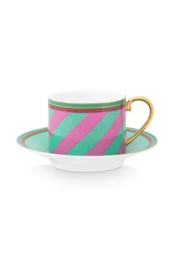 Sale Pip Studio Pip Chique Stripes Cappuccino Tasse & Untertasse Rosa/Grun