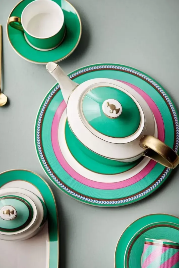 Outlet Pip Studio Pip Chique Stripes Essteller Rosa/Grun 28Cm