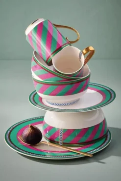 Outlet Pip Studio Pip Chique Stripes Essteller Rosa/Grun 28Cm