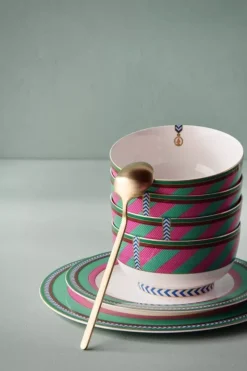 Outlet Pip Studio Pip Chique Stripes Essteller Rosa/Grun 28Cm