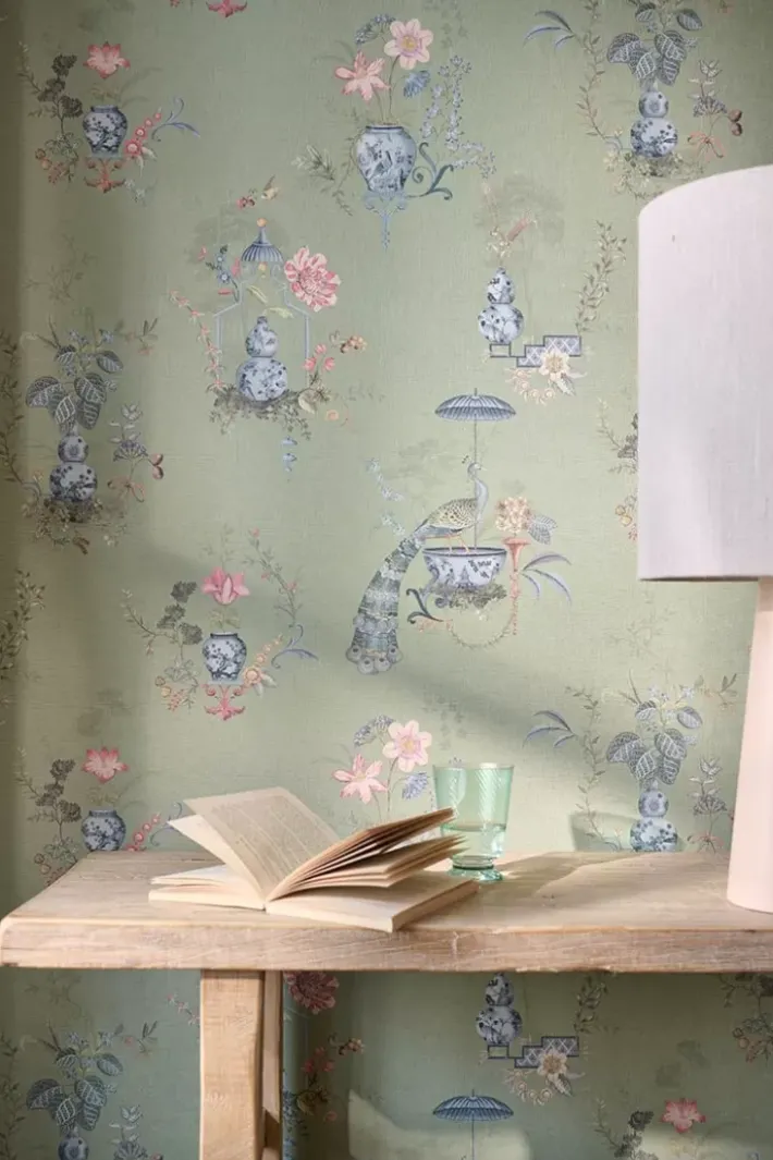 Outlet Pip Studio Chinese Porcelain Vinyltapete Hell Grun
