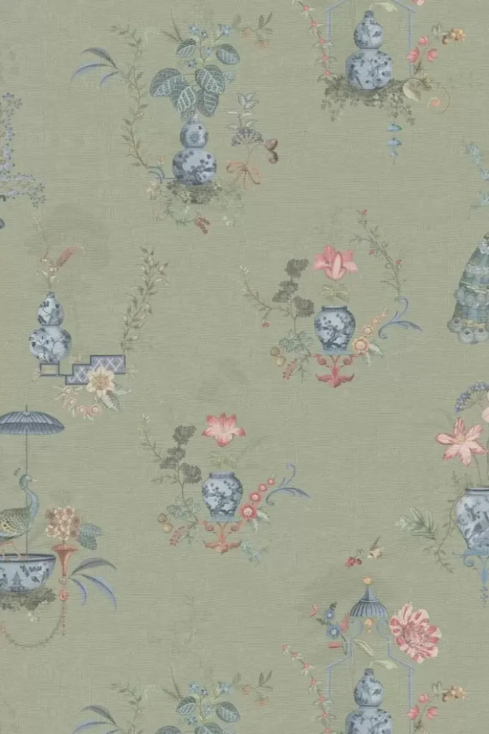 Outlet Pip Studio Chinese Porcelain Vinyltapete Hell Grun