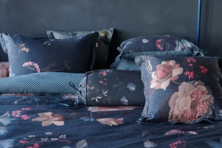 Pip Studio Quadratisches Zierkissen Tokyo Bouquet Dunkel Blau