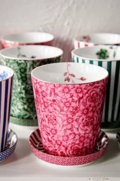Sale Pip Studio Royal Stripes Tasse Blumen & Teebeutelablage Dunkel Rosa