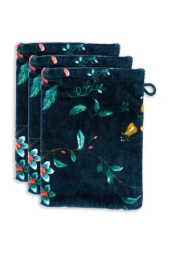 Clearance Pip Studio Waschlappen Set/3 Les Fleurs Dunkel 16X22 Cm Blau